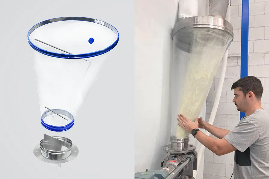 BFM surge hopper adapter voor gecontroleerde productstroom en voorkomen van brugvorming