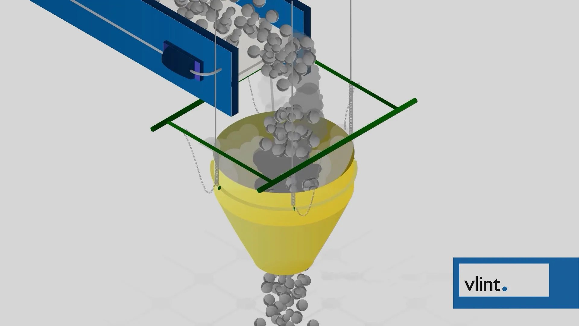 Animatie van de Dust Reduction Hopper die lucht uit het product verwijdert voor stofvrije verlading