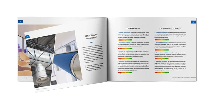 Brochure over ontwerp, maatwerk, installatie en reiniging van luchtverdeelslangen